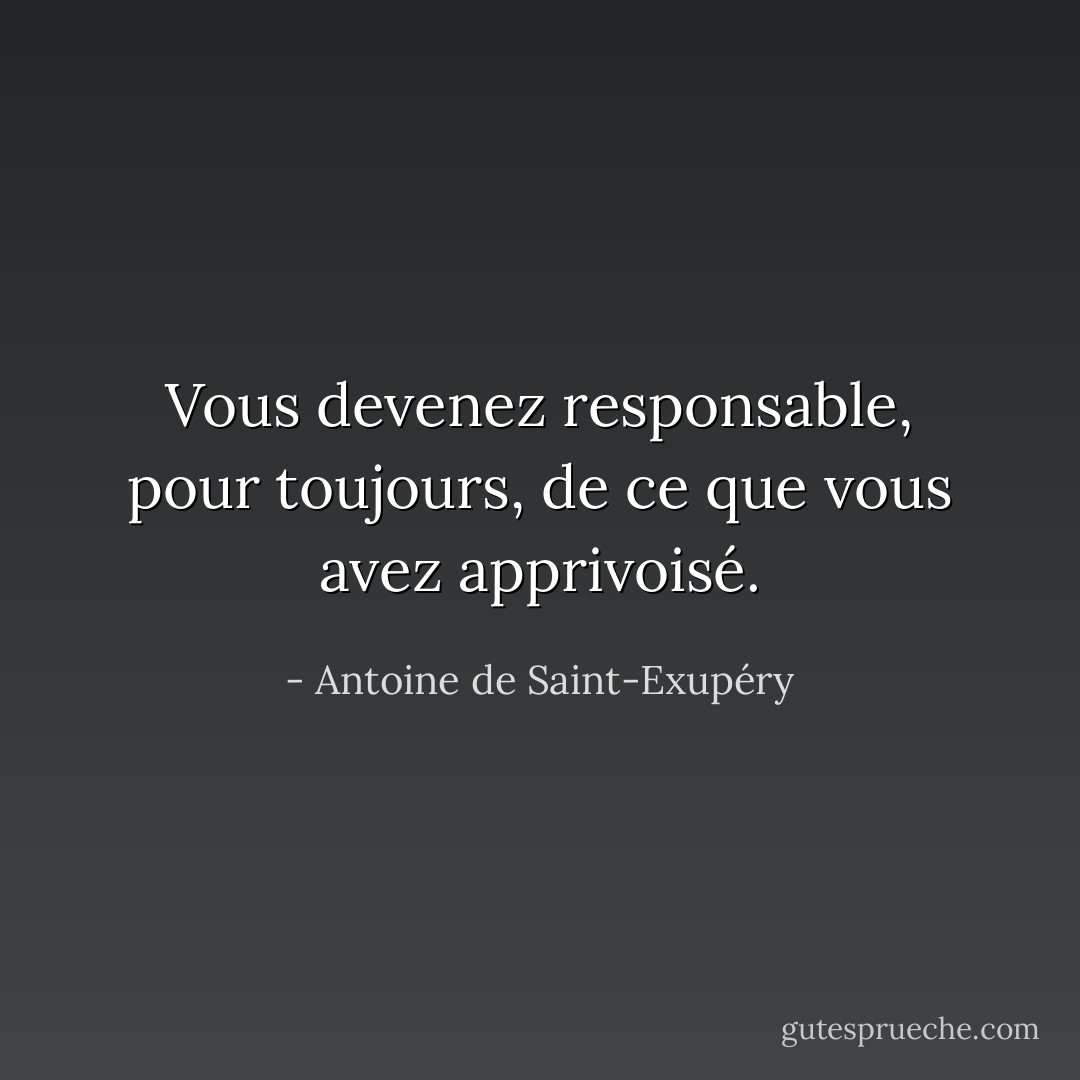 Vous devenez responsable, pour toujours, de ce que vous avez apprivoisé. - Antoine de Saint-Exupéry