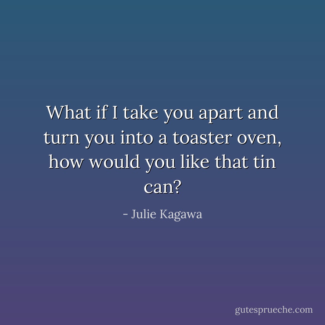 What if I take you apart and turn you into a toaster oven, how would you like that tin can? - Julie Kagawa