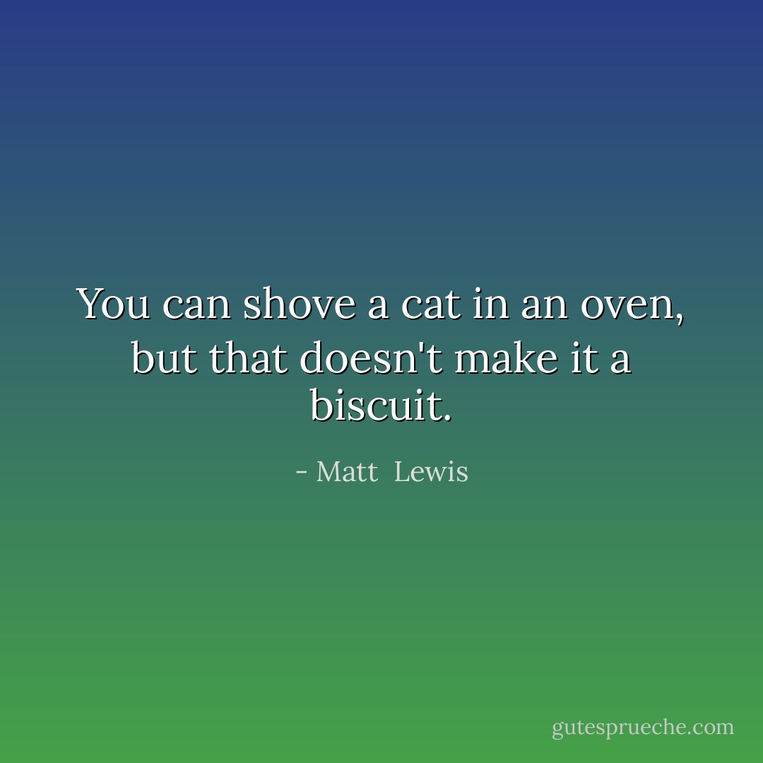 You can shove a cat in an oven, but that doesn't make it a biscuit. - Matt  Lewis