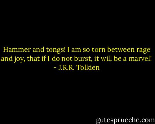Hammer and tongs! I am so torn between rage and joy, that if I do not burst, it will be a marvel! - J.R.R. Tolkien