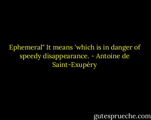 Ephemeral" It means 'which is in danger of speedy disappearance. - Antoine de Saint-Exupéry