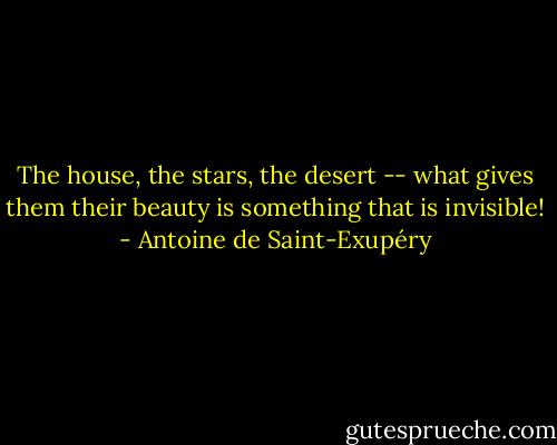 The house, the stars, the desert -- what gives them their beauty is something that is invisible! - Antoine de Saint-Exupéry