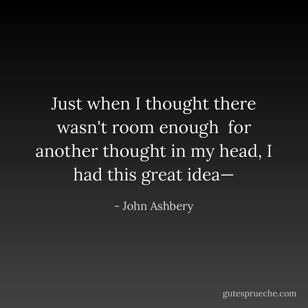 Just when I thought there wasn't room enough <br />for another thought in my head, I had this great idea— - John Ashbery