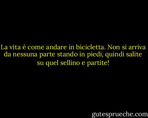 La vita è come andare in bicicletta. Non si arriva da nessuna parte stando in piedi, quindi salite su quel sellino e partite! - Lynne Ewing