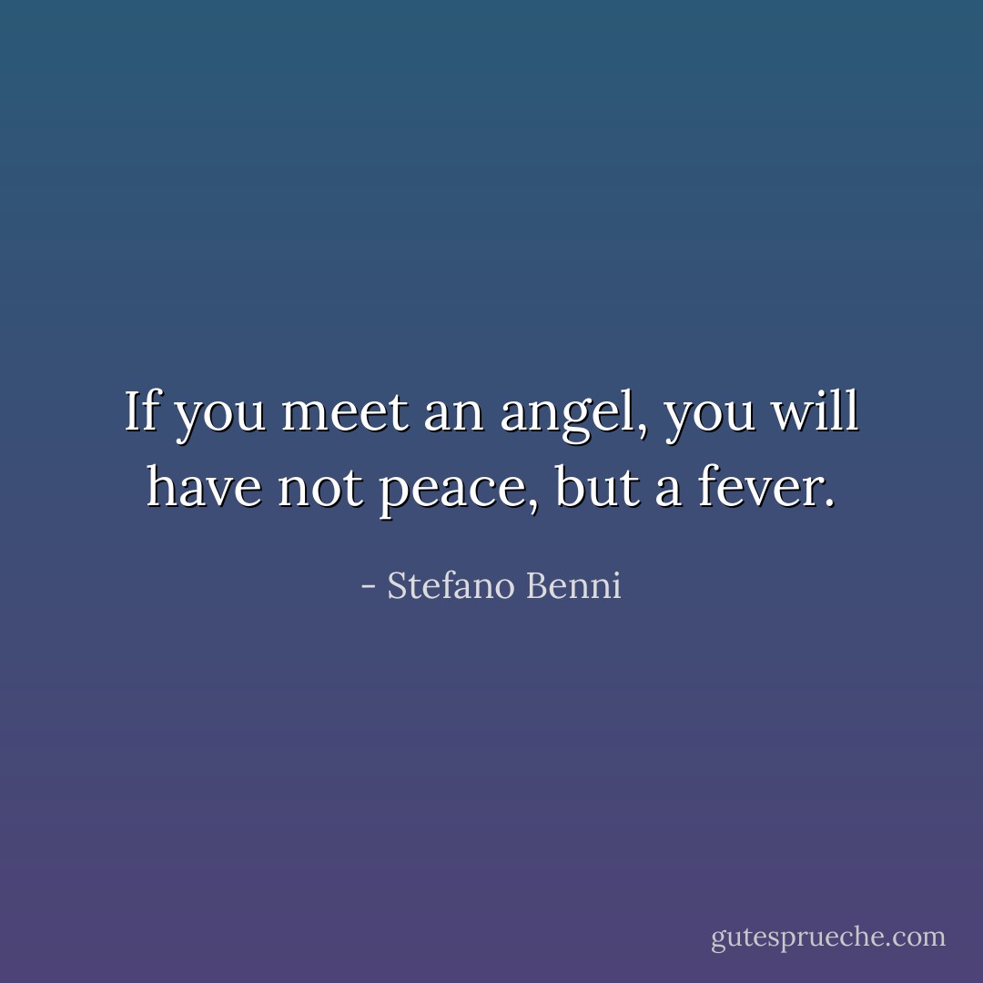 If you meet an angel, you will have not peace, but a fever. - Stefano Benni