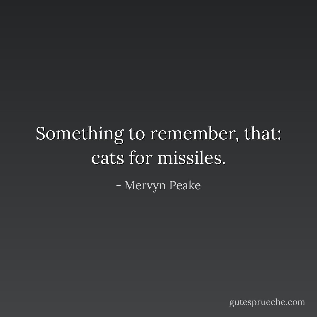 Something to remember, that: cats for missiles. - Mervyn Peake