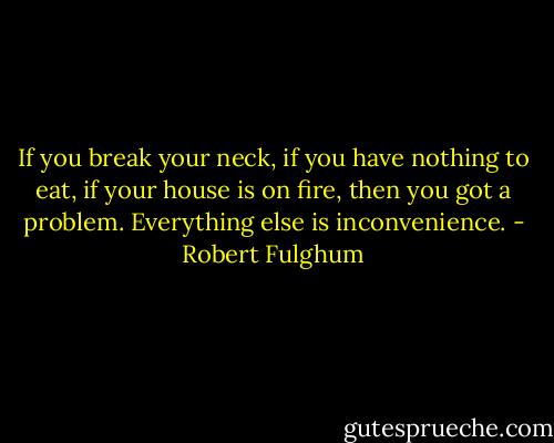 If you break your neck, if you have nothing to eat, if your house is on fire, then you got a problem. Everything else is inconvenience. - Robert Fulghum