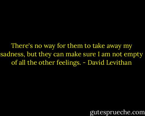 There's no way for them to take away my sadness, but they can make sure I am not empty of all the other feelings. - David Levithan