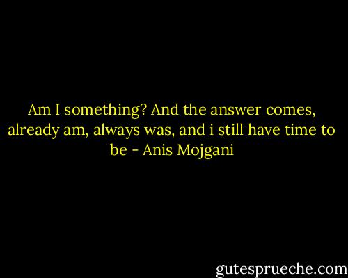 Am I something? And the answer comes, already am, always was, and i still have time to be - Anis Mojgani