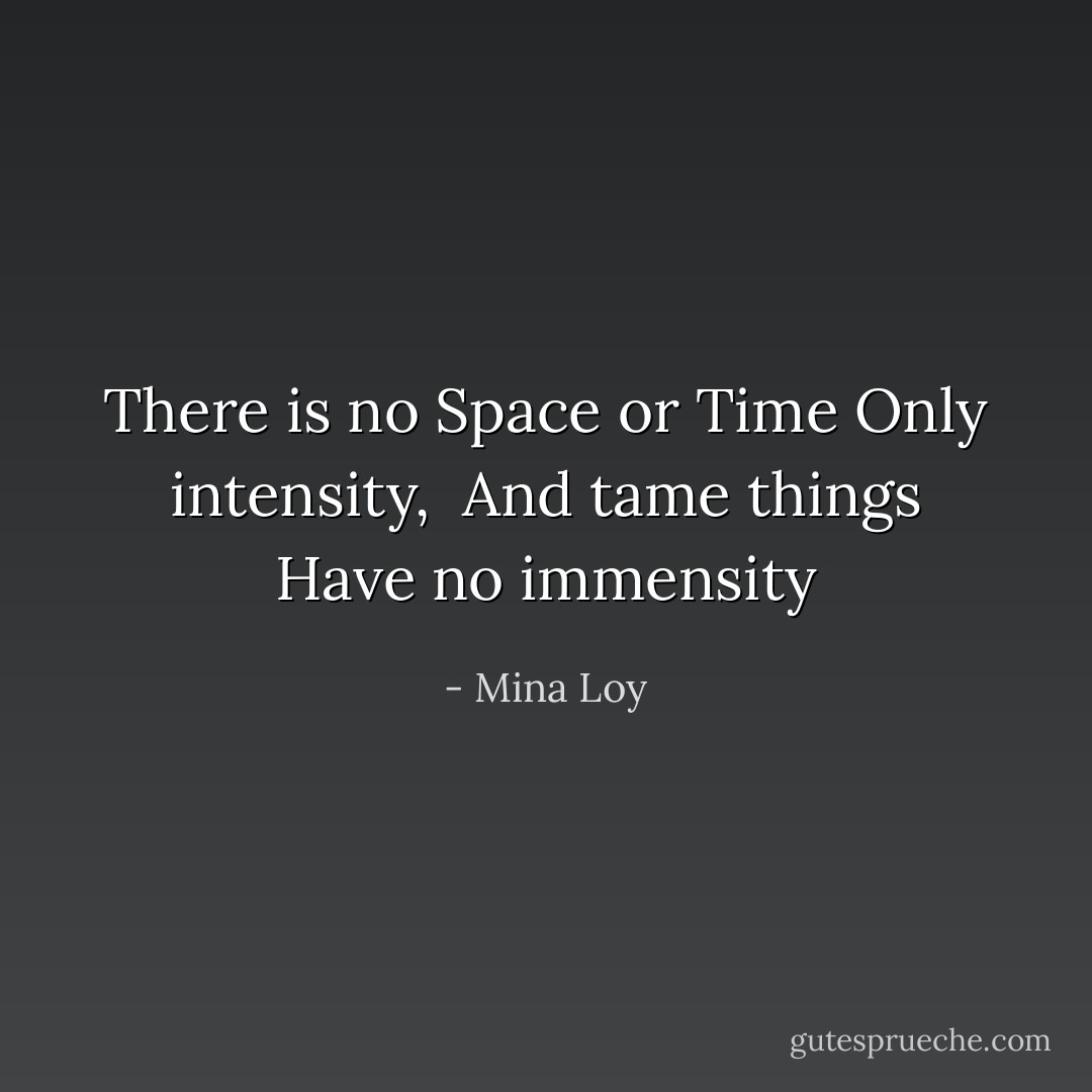 There is no Space or Time<br />Only intensity, <br />And tame things<br />Have no immensity - Mina Loy