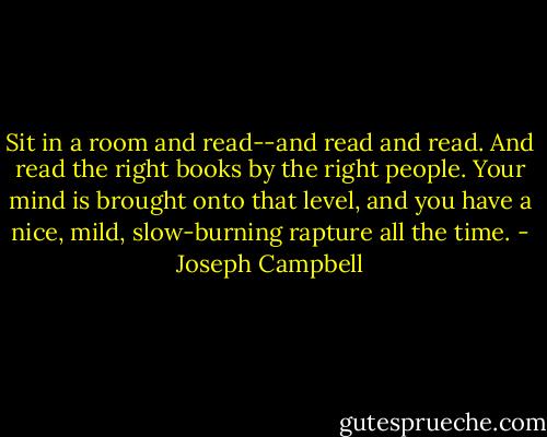Sit in a room and read--and read and read. And read the right books by the right people. Your mind is brought onto that level, and you have a nice, mild, slow-burning rapture all the time. - Joseph Campbell