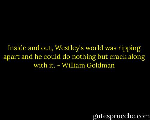 Inside and out, Westley's world was ripping apart and he could do nothing but crack along with it. - William Goldman