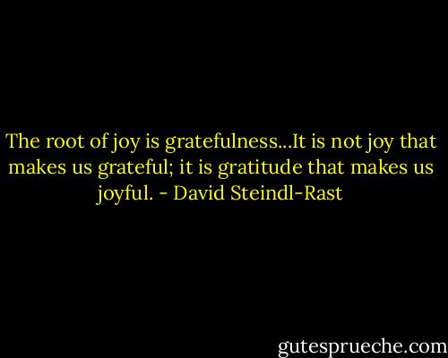 The root of joy is gratefulness...It is not joy that makes us grateful; it is gratitude that makes us joyful. - David Steindl-Rast