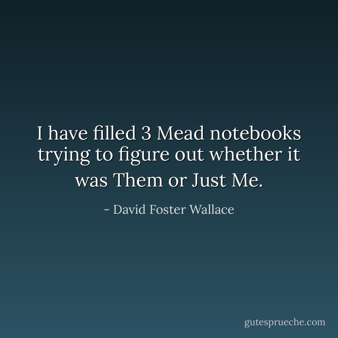 I have filled 3 Mead notebooks trying to figure out whether it was Them or Just Me. - David Foster Wallace