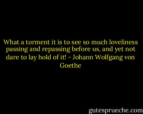 What a torment it is to see so much loveliness passing and repassing before us, and yet not dare to lay hold of it! - Johann Wolfgang von Goethe