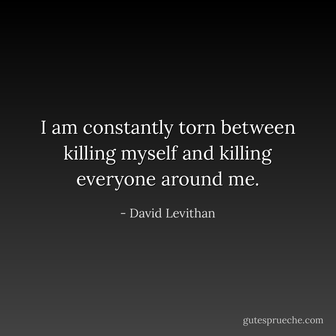 I am constantly torn between killing myself and killing everyone around me. - David Levithan
