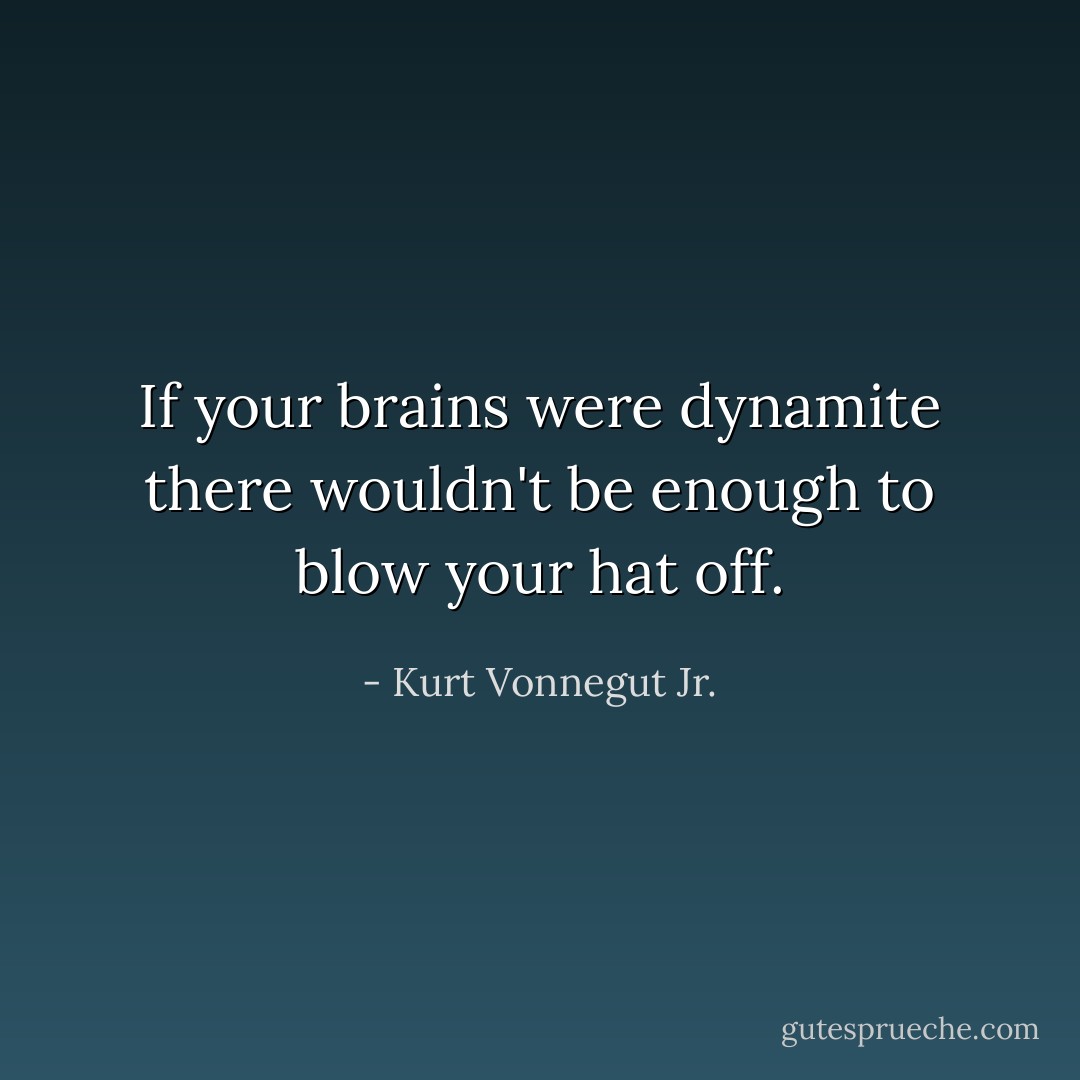 If your brains were dynamite there wouldn't be enough to blow your hat off. - Kurt Vonnegut Jr.