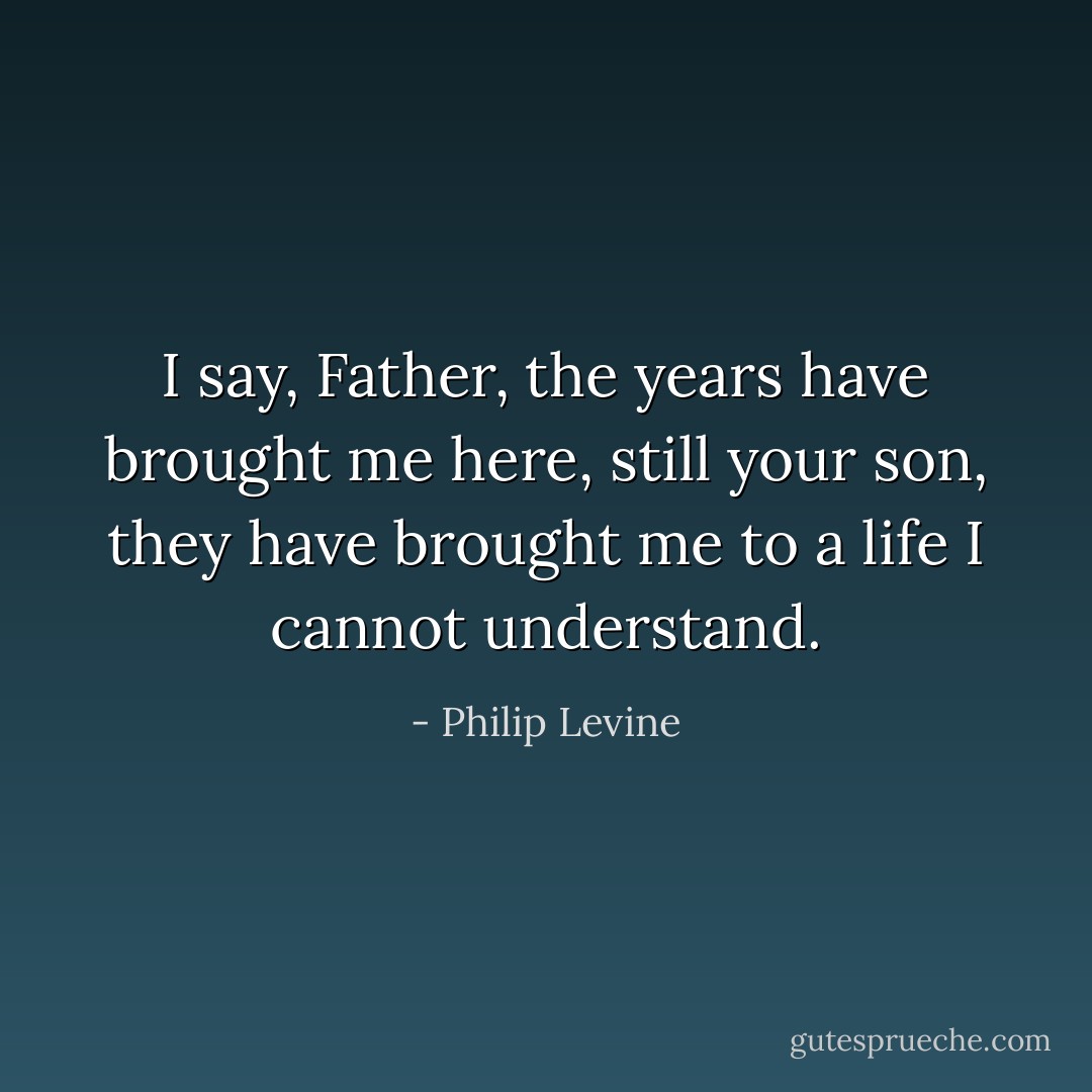 I say, Father, the years have brought me here, still your son, they have brought me to a life I cannot understand. - Philip Levine