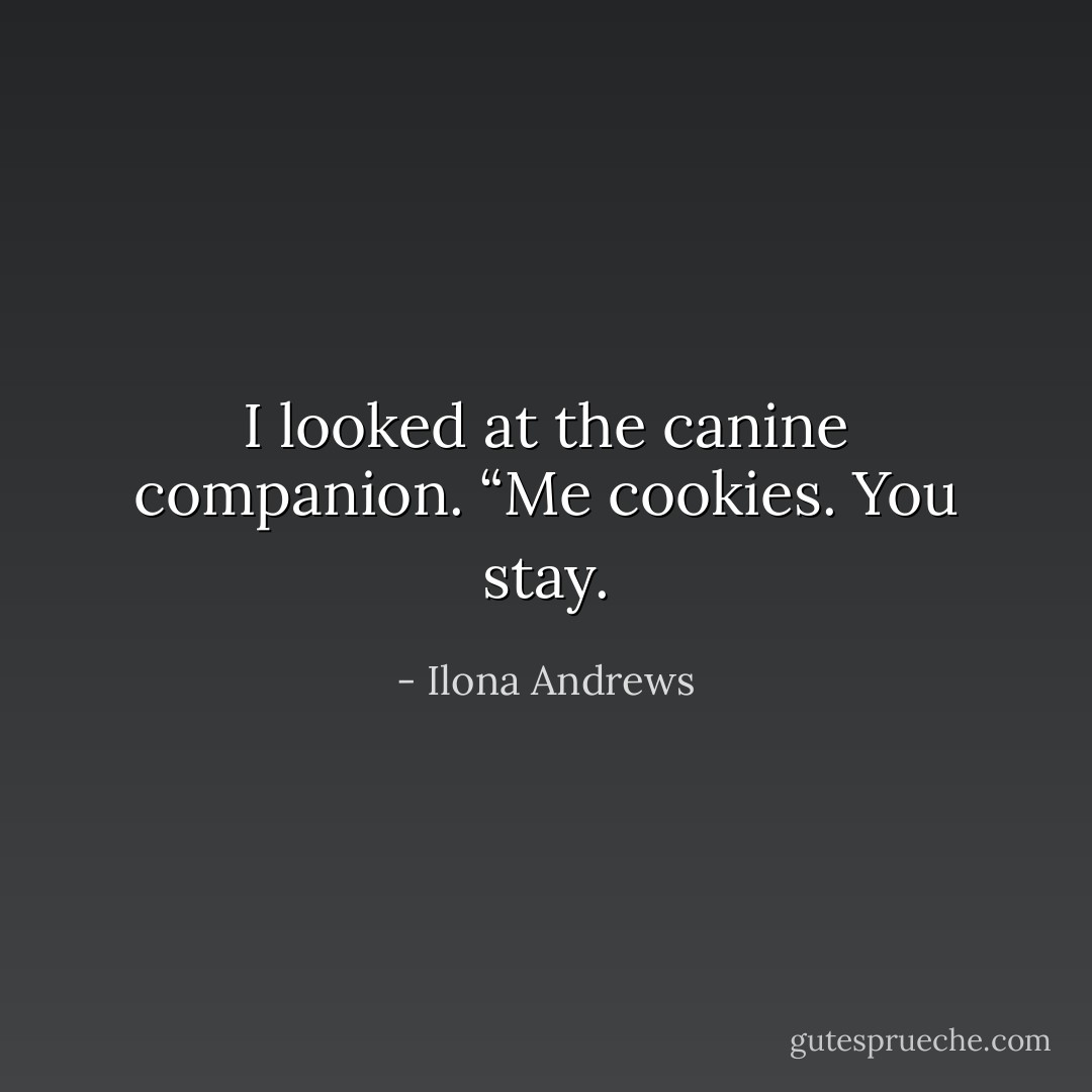 I looked at the canine companion. “Me cookies. You stay. - Ilona Andrews