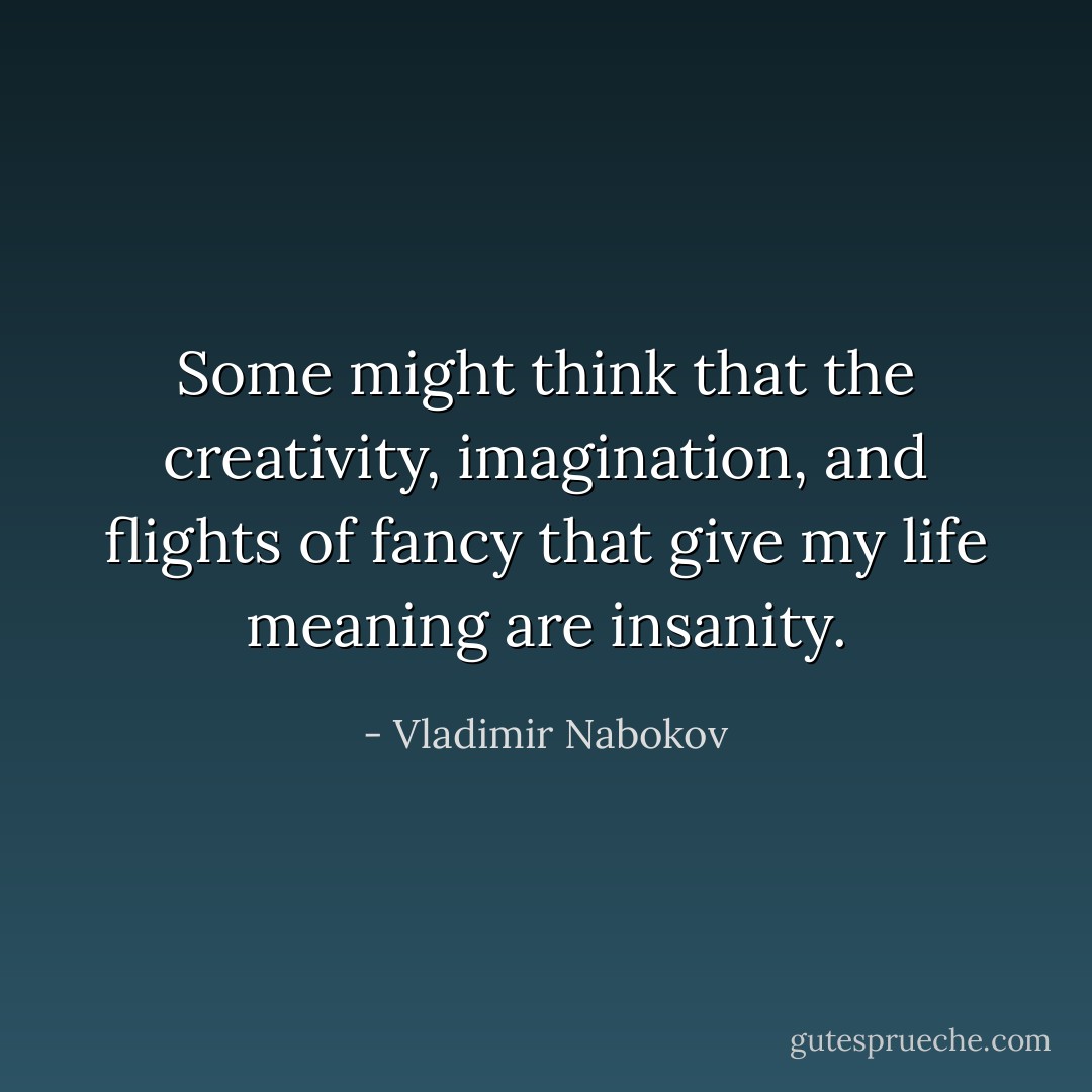 Some might think that the creativity, imagination, and flights of fancy that give my life meaning are insanity. - Vladimir Nabokov