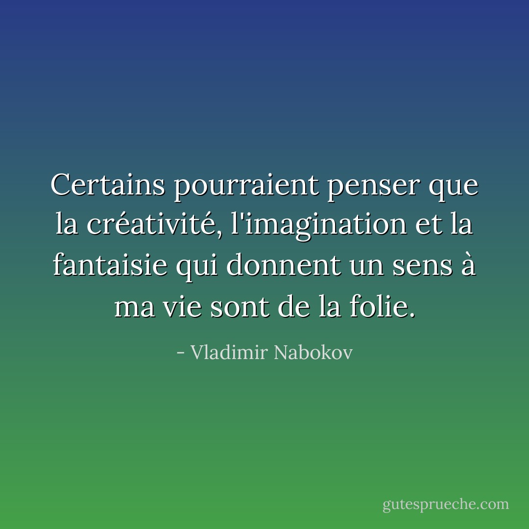 Certains pourraient penser que la créativité, l'imagination et la fantaisie qui donnent un sens à ma vie sont de la folie. - Vladimir Nabokov