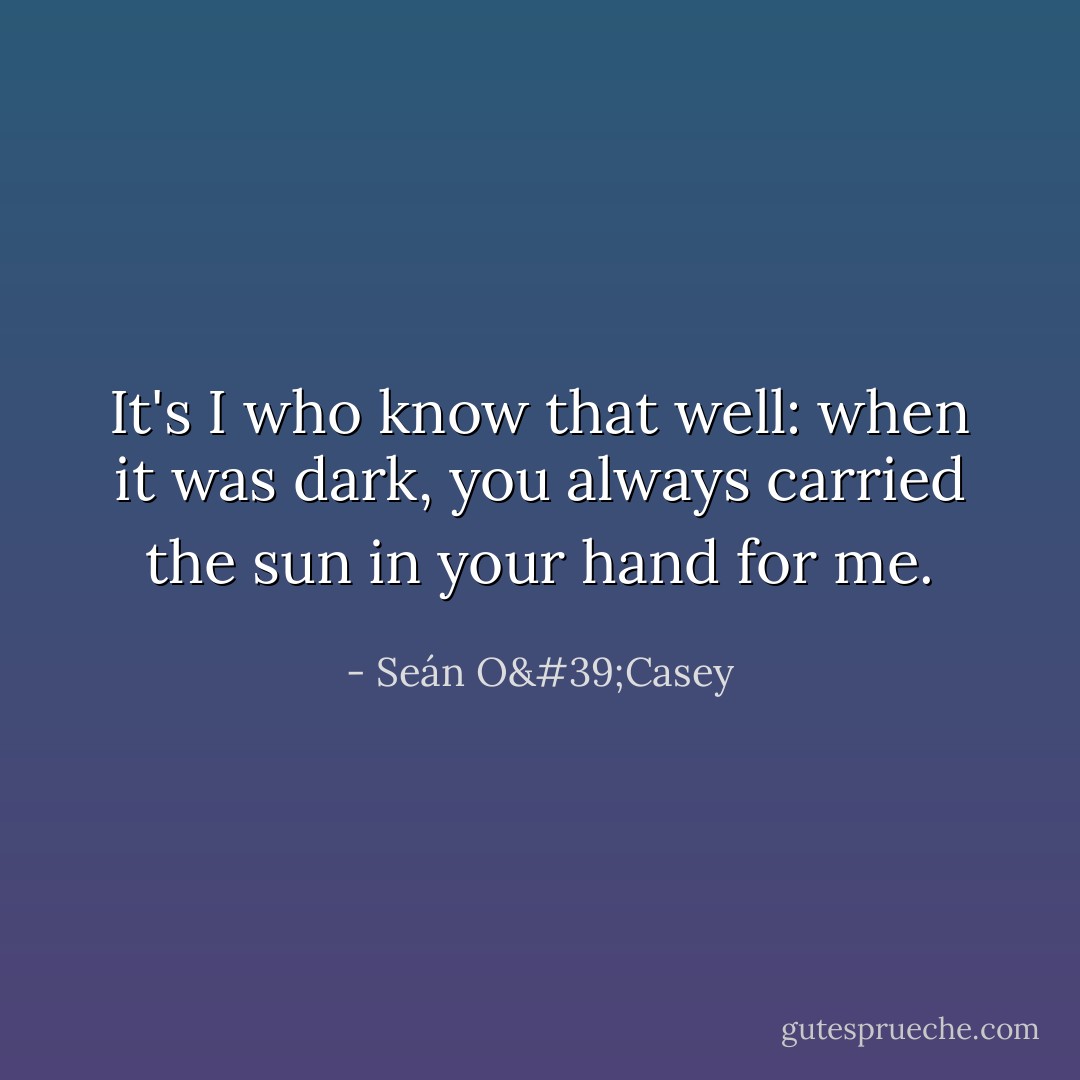It's I who know that well: when it was dark, you always carried the sun in your hand for me. - Seán O'Casey