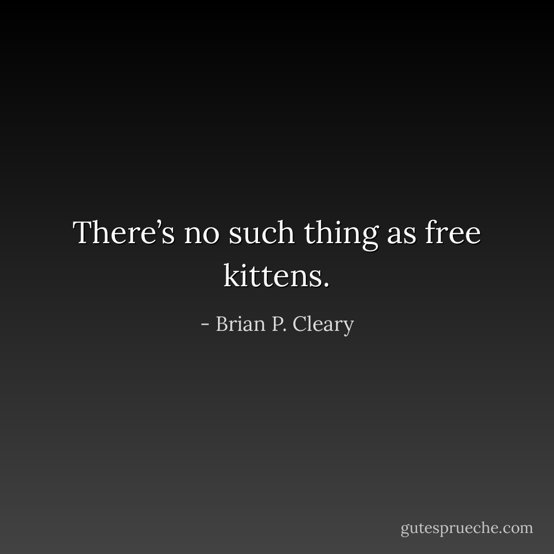 There’s no such thing as free kittens. - Brian P. Cleary