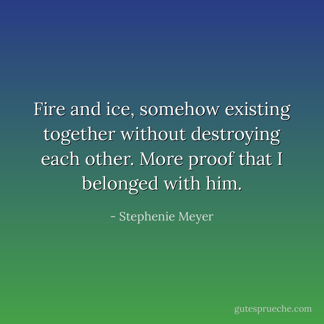 Fire and ice, somehow existing together without destroying each other. More proof that I belonged with him. - Stephenie Meyer