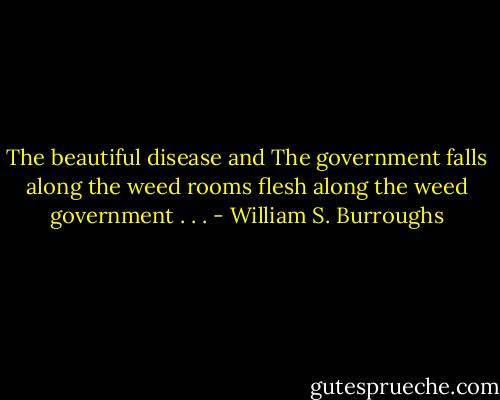 The beautiful disease and<br />The government falls<br />along the weed rooms<br />flesh along the weed government . . . - William S. Burroughs