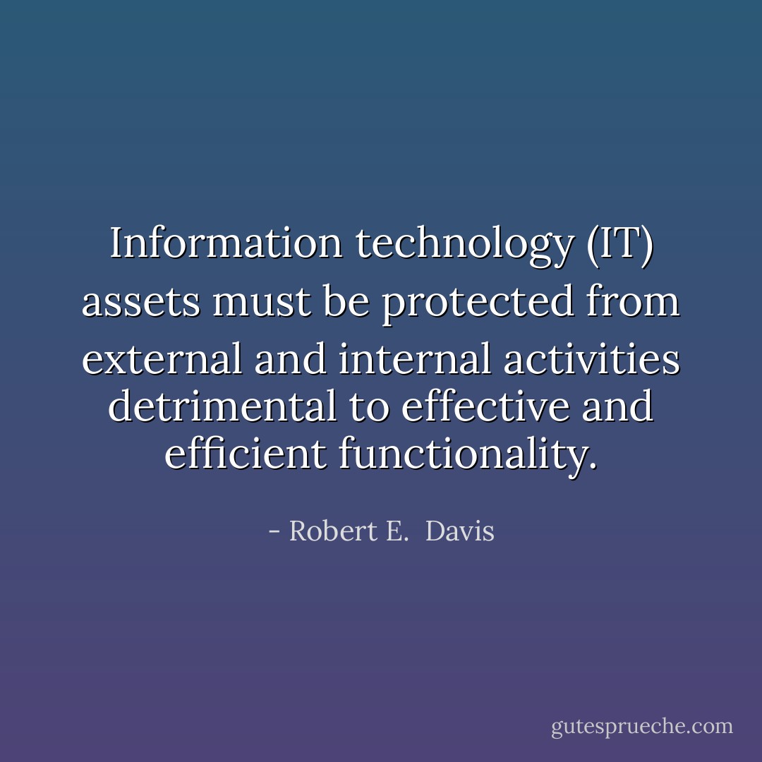 Information technology (IT) assets must be protected from external and internal activities detrimental to effective and efficient functionality. - Robert E.  Davis