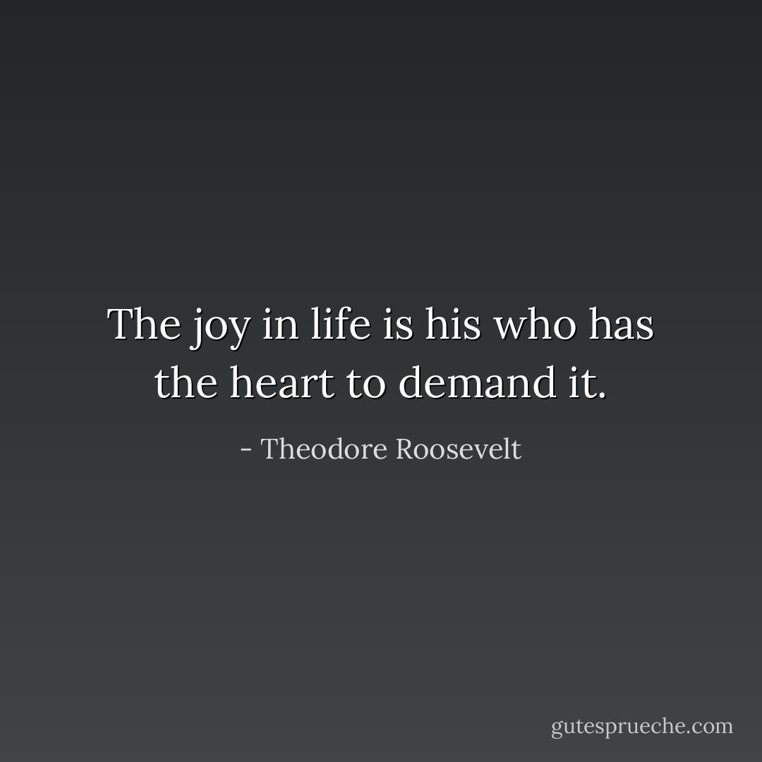 The joy in life is his who has the heart to demand it. - Theodore Roosevelt