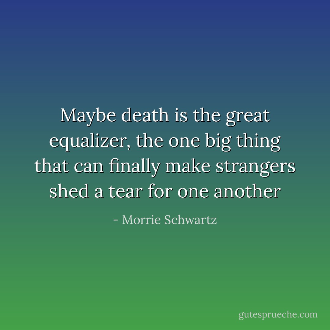Maybe death is the great equalizer, the one big thing that can finally make strangers shed a tear for one another - Morrie Schwartz