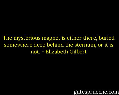 The mysterious magnet is either there, buried somewhere deep behind the sternum, or it is not. - Elizabeth Gilbert