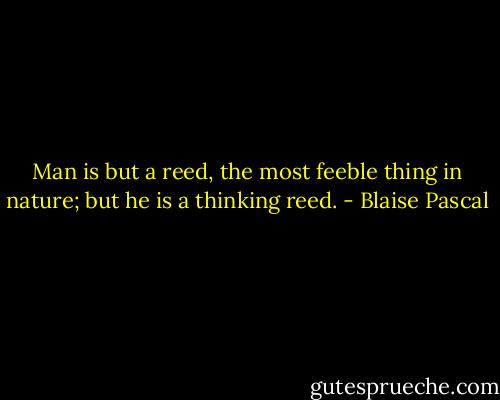 Man is but a reed, the most feeble thing in nature; but he is a thinking reed. - Blaise Pascal
