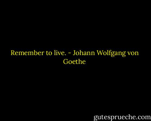 Remember to live. - Johann Wolfgang von Goethe