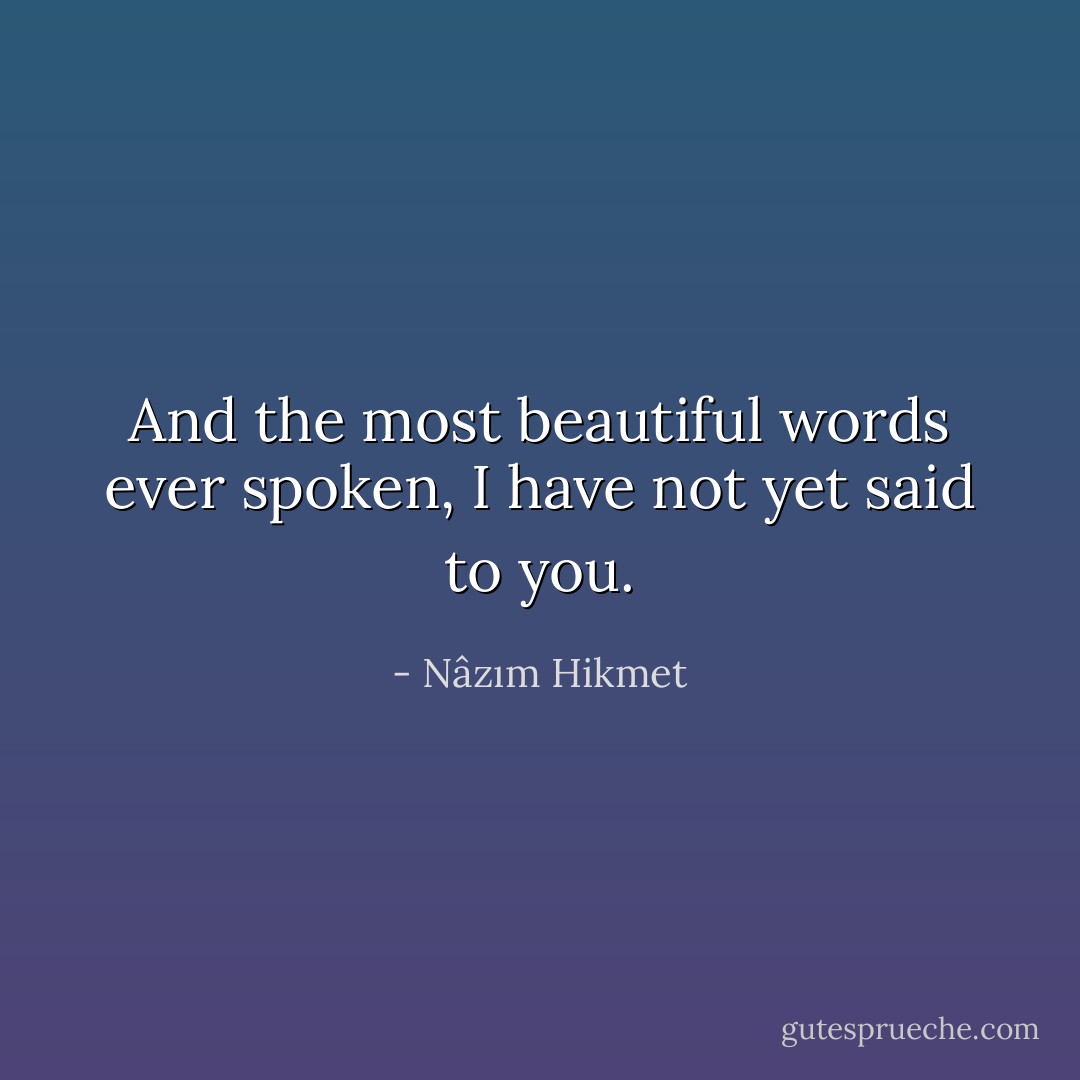 And the most beautiful words ever spoken, I have not yet said to you. - Nâzım Hikmet