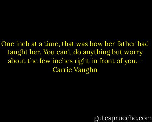 One inch at a time, that was how her father had taught her. You can't do anything but worry about the few inches right in front of you. - Carrie Vaughn