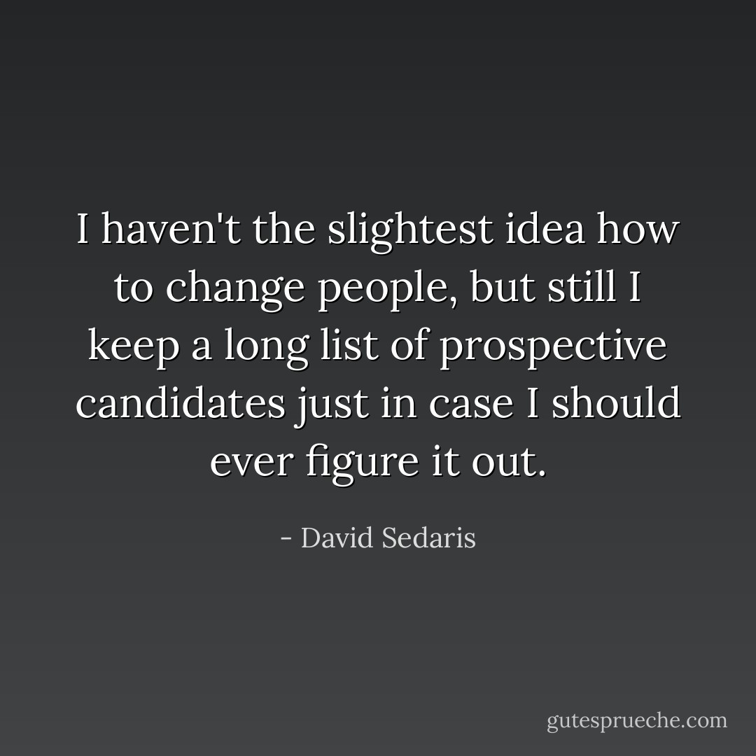 I haven't the slightest idea how to change people, but still I keep a long list of prospective candidates just in case I should ever figure it out. - David Sedaris