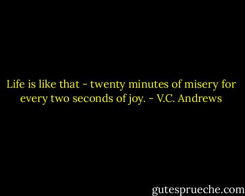 Life is like that - twenty minutes of misery for every two seconds of joy. - V.C. Andrews