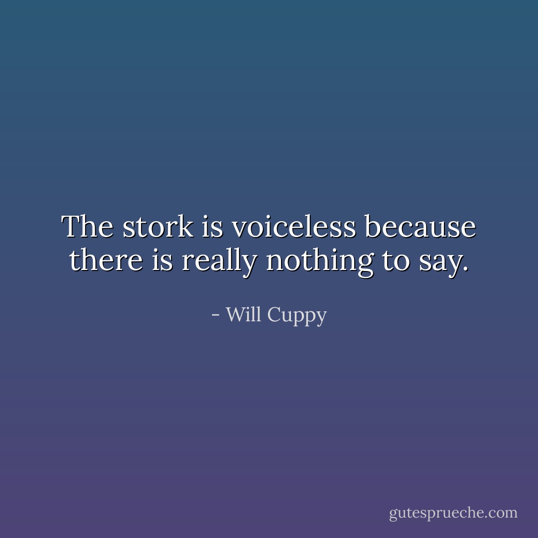 The stork is voiceless because there is really nothing to say. - Will Cuppy