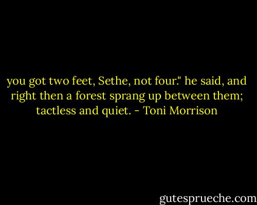 you got two feet, Sethe, not four." he said, and right then a forest sprang up between them; tactless and quiet. - Toni Morrison