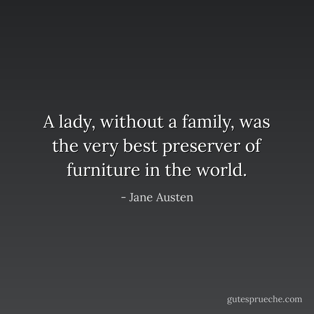 A lady, without a family, was the very best preserver of furniture in the world. - Jane Austen