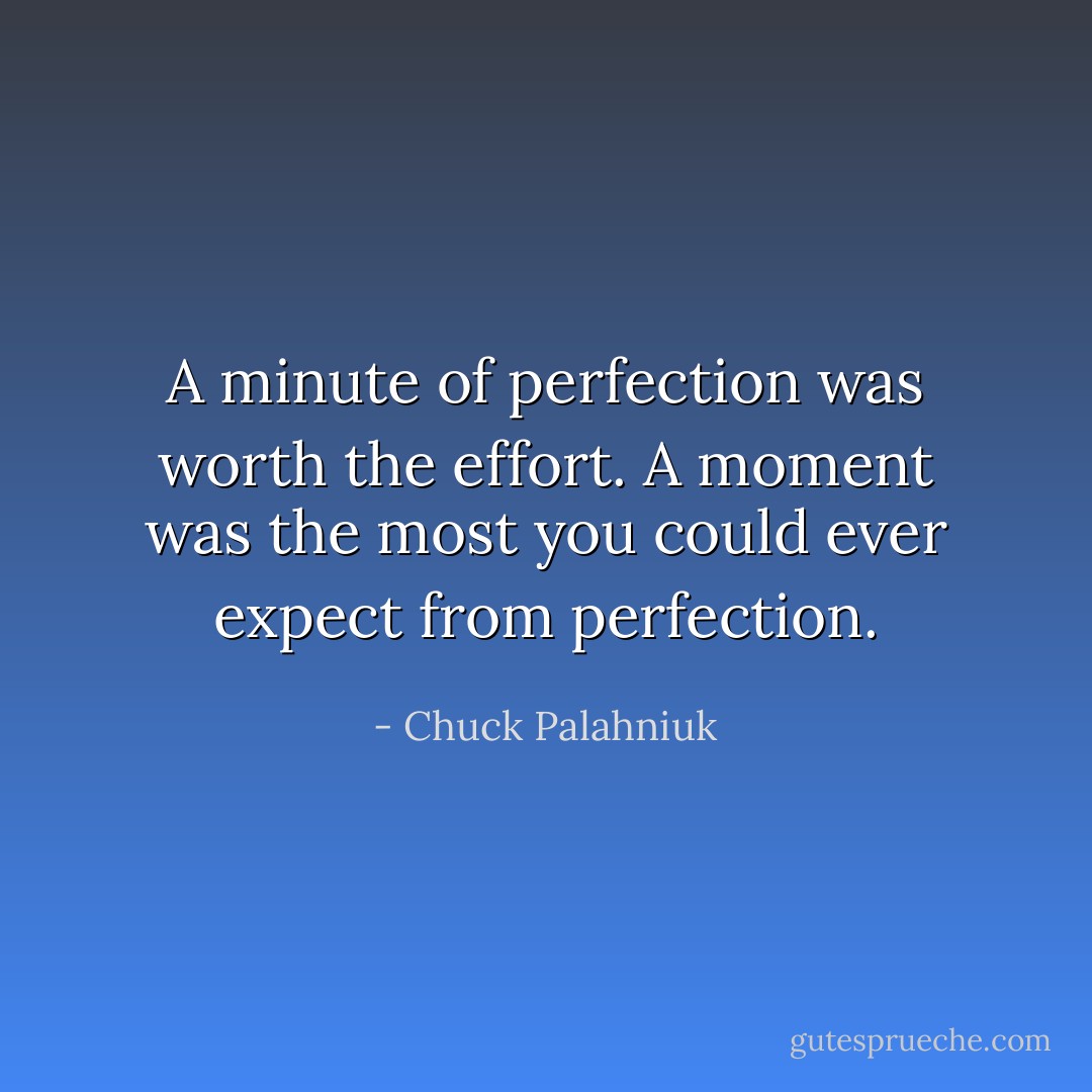 A minute of perfection was worth the effort. A moment was the most you could ever expect from perfection. - Chuck Palahniuk