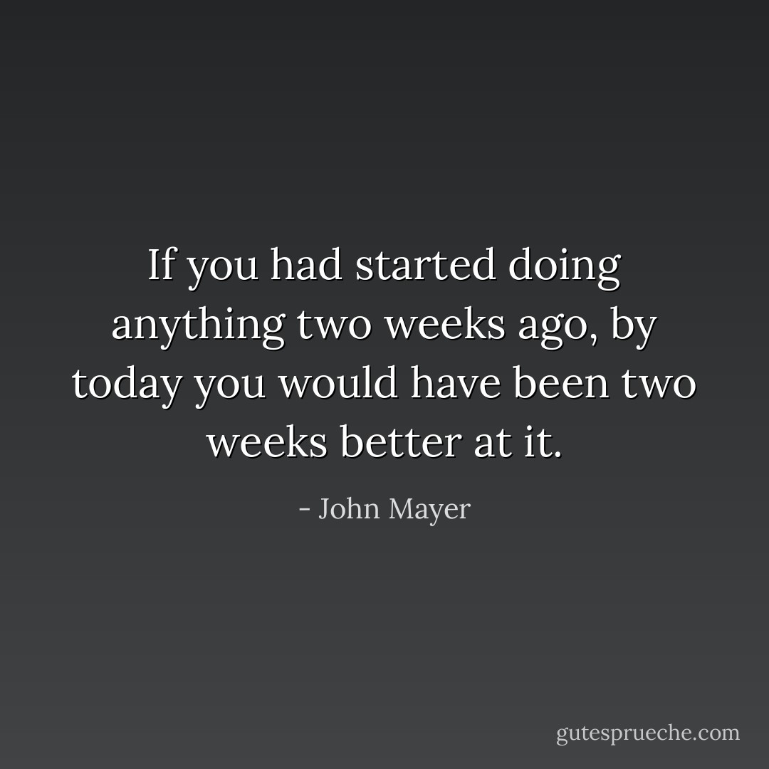 If you had started doing anything two weeks ago, by today you would have been two weeks better at it. - John Mayer