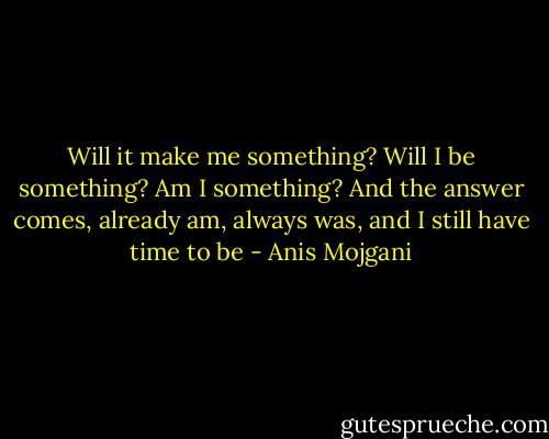 Will it make me something? Will I be something? Am I something? And the answer comes, already am, always was, and I still have time to be - Anis Mojgani