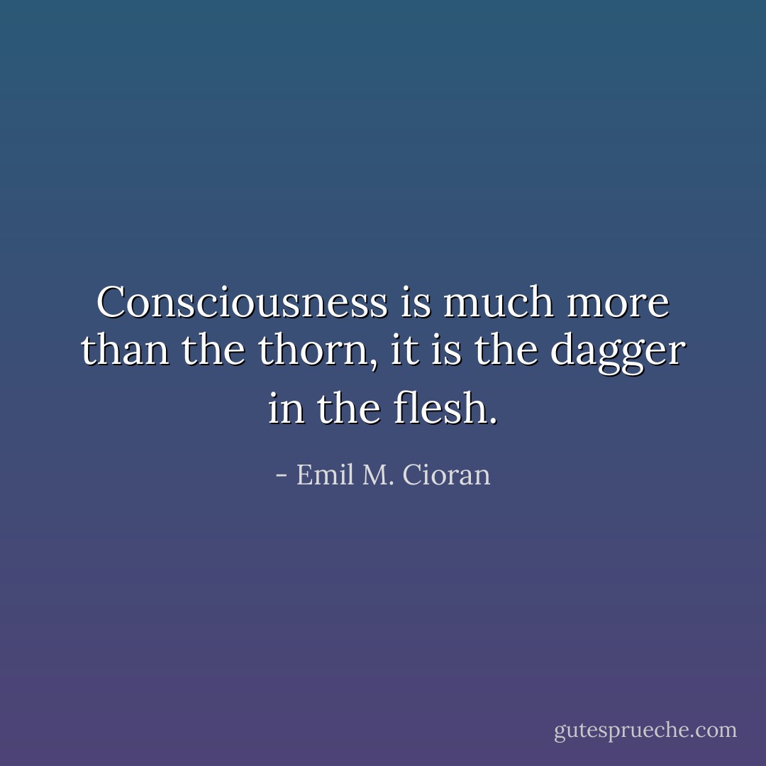 Consciousness is much more than the thorn, it is the dagger in the flesh. - Emil M. Cioran