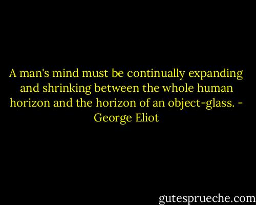 A man's mind must be continually expanding and shrinking between the whole human horizon and the horizon of an object-glass. - George Eliot