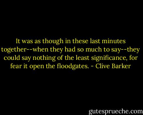 It was as though in these last minutes together--when they had so much to say--they could say nothing of the least significance, for fear it open the floodgates. - Clive Barker