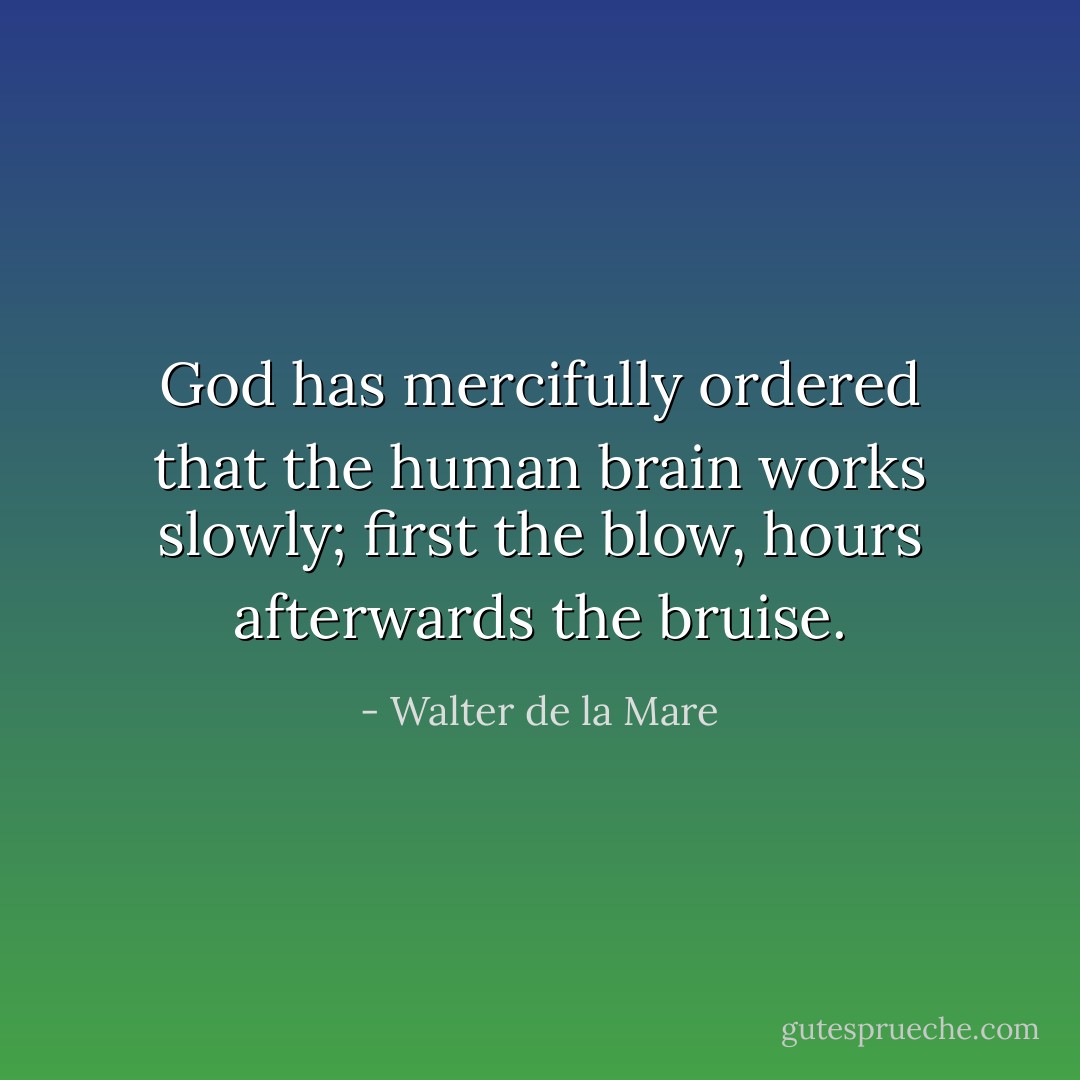God has mercifully ordered that the human brain works slowly; first the blow, hours afterwards the bruise. - Walter de la Mare