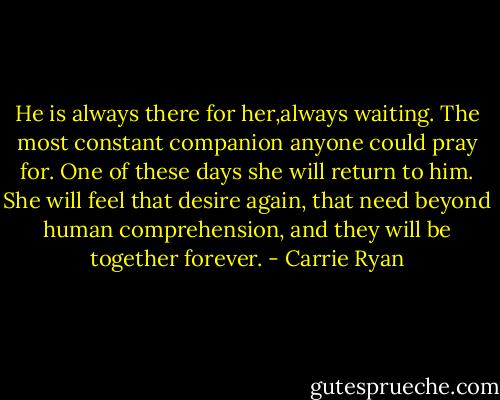 He is always there for her,always waiting. The most constant companion anyone could pray for. One of these days she will return to him. She will feel that desire again, that need beyond human comprehension, and they will be together forever. - Carrie Ryan